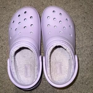 Purple fuzzy crocs